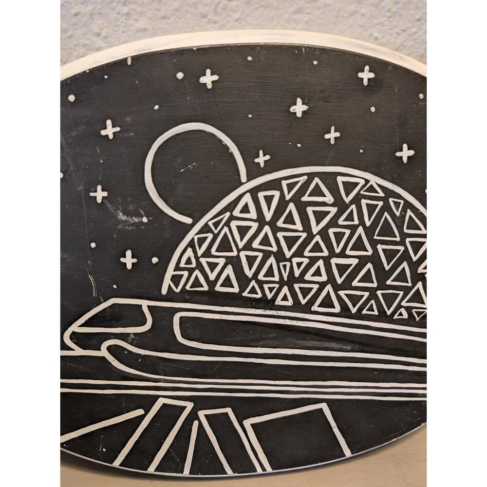 Epcot-Inspired Hand-Painted Wood Wall Art | Spaceship Earth Monorail Disney